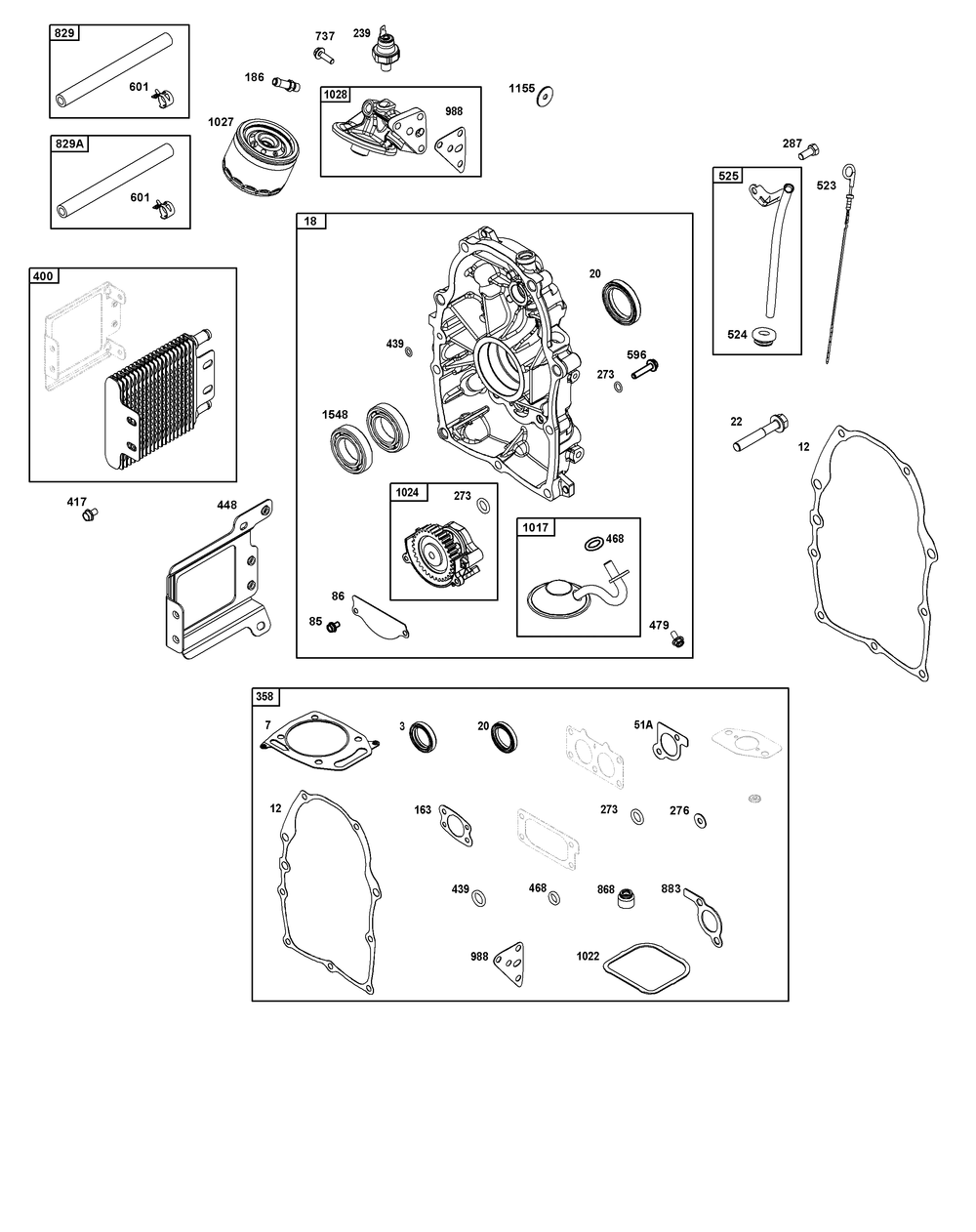 Crankcase Cover/Sump And Lubrication Group Diagram and Parts List for 38E347-0021-G1 200000 - 399999 Briggs and Stratton Engine